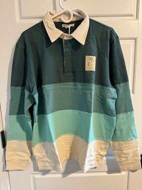 NWT Marine Layer Brushed Jersey Rugby Polo, 100% Cotton, Green Ombré, Size M/L
